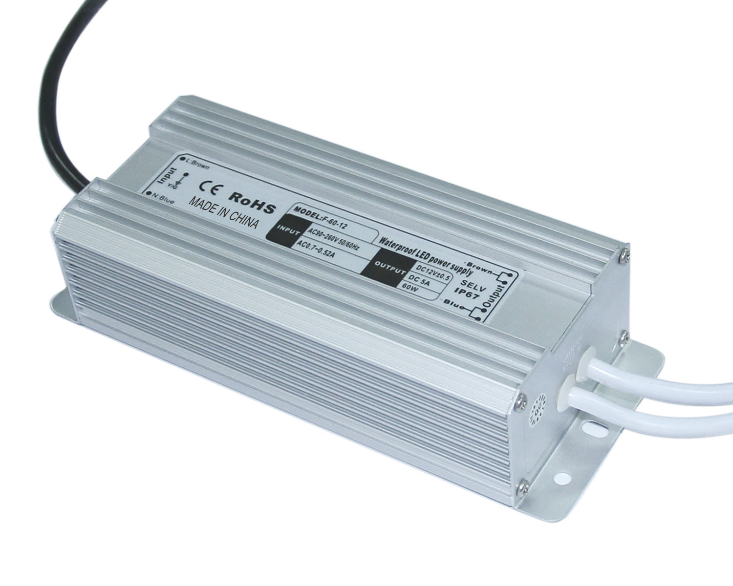 La CC 12V 24V 60W 6.7A impermeabilizza il driver del LED per illuminazione di striscia del LED